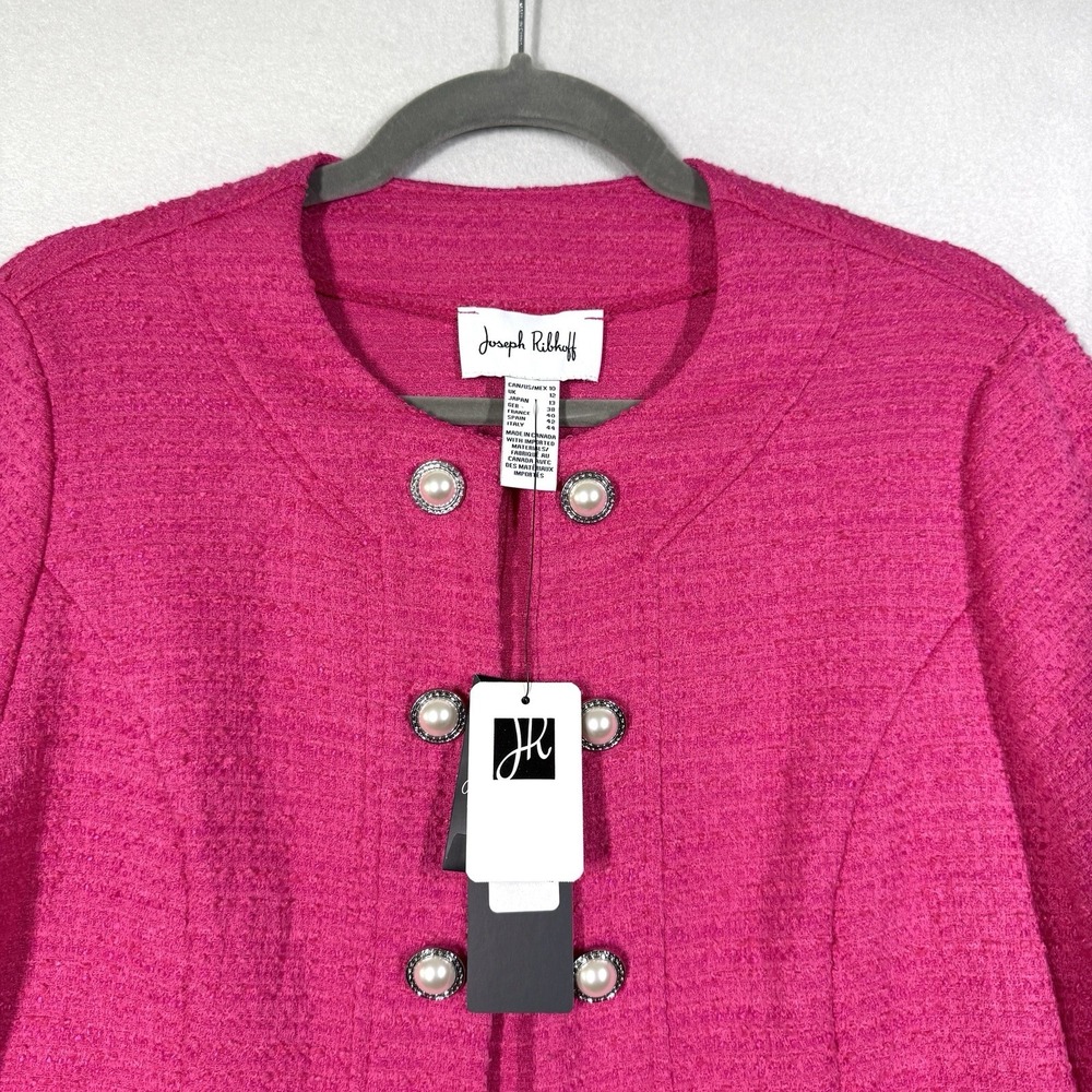Joseph Ribkoff Jacket Women 10 Boucle Cropped Pink Button Detail Career $285 NWT - Picture 2 of 15